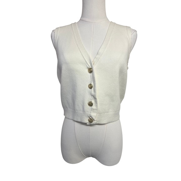 J. Crew Sweaters - J. Crew Cream Gold V Neck Button Up Cropped Sweater Vest Womens M Old Money